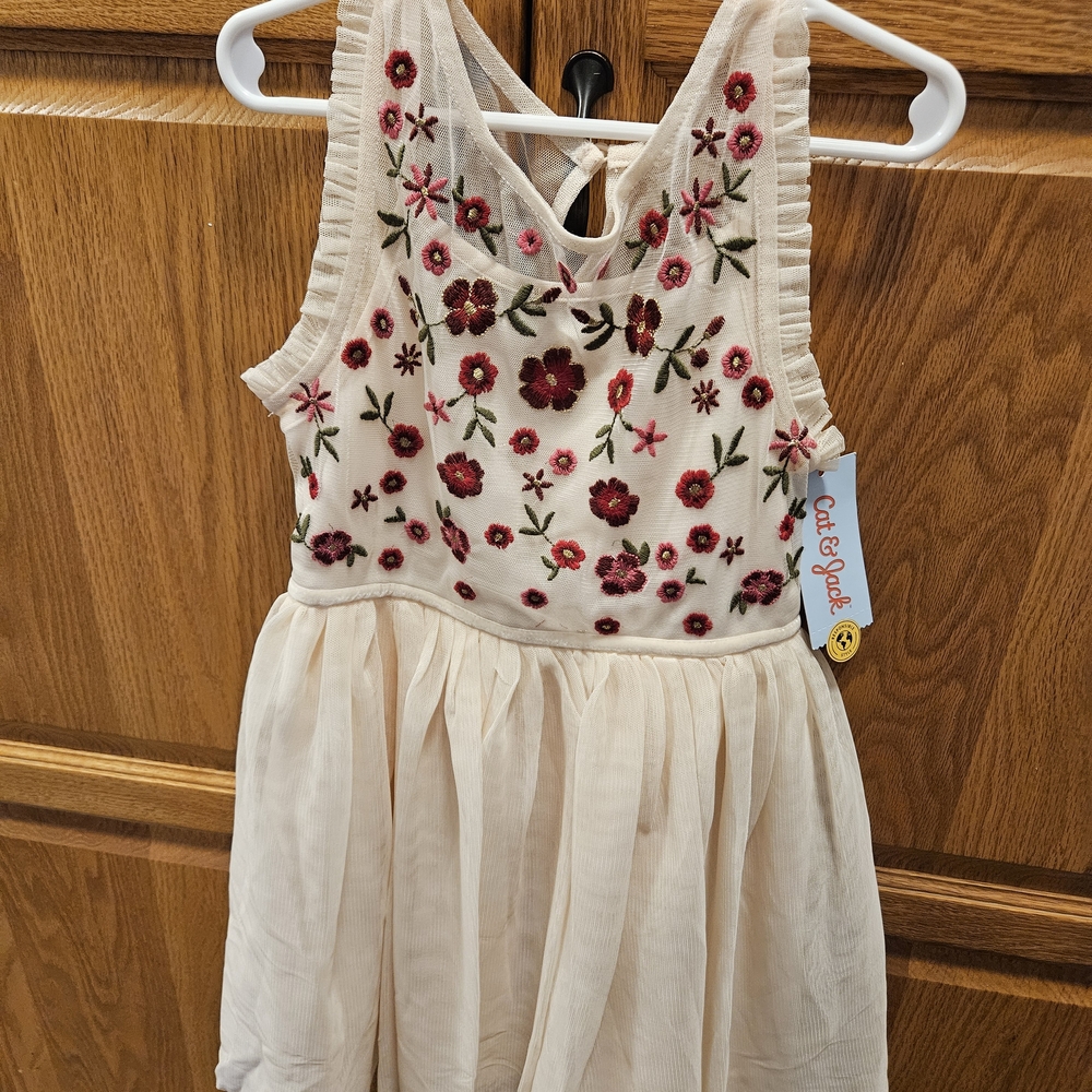 Cat & Jack Cream Dress with Floral Embroidery